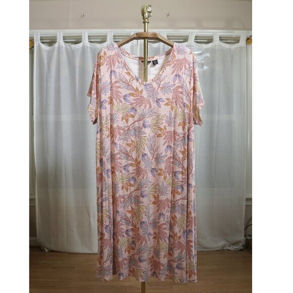 Nicole Miller Pink Botanical Casual Stretch Midi Dress - Picture 1 of 6